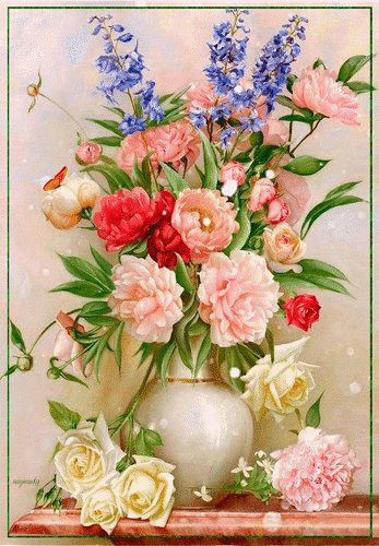 Анимированная открытка букет цветов