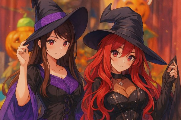 Ведьмы на Хэллоуин в осеннем лесу