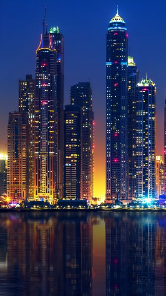 Ночной город Дубай, ОАЭ