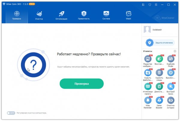 Wise Care 365 Pro 7.2.5 (на русском) + ключ