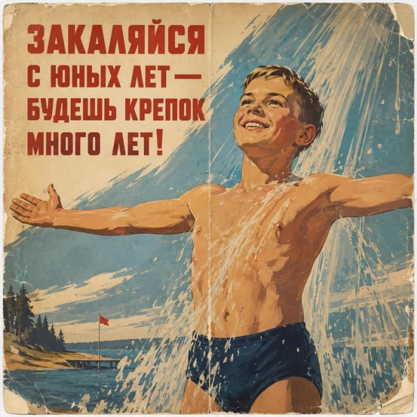 Советский плакат о закаливании