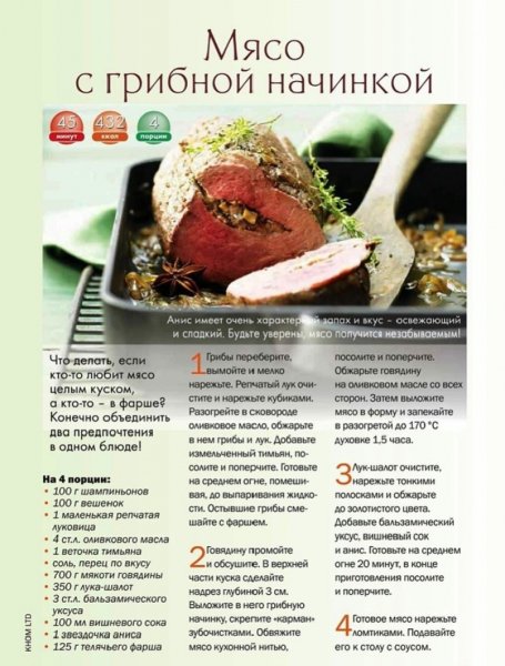 Мясо с грибной начинкой