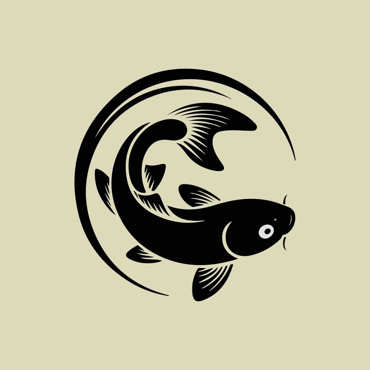 fish, koi, silhouette, japanese, tattoo design, symbol, nature, decoration, minimalist, asian, art, graphic, design, circle, black and white, fish in circle, simplified, iconic, swimming, chinese style