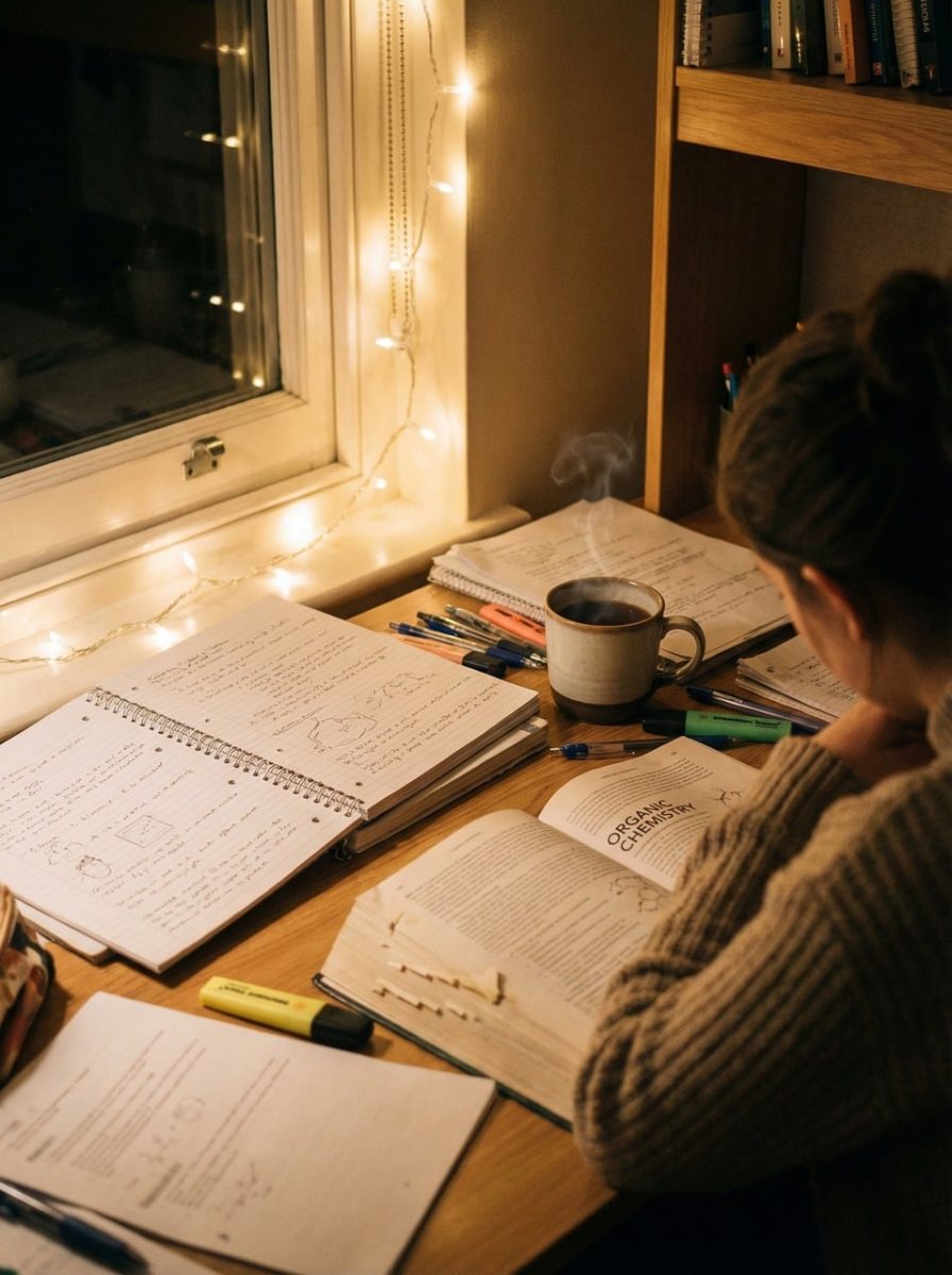 study skills, studying at night, student productivity, learning habits, study routine, academic focus, student desk, handwritten notes, exam preparation, self study, cozy study, education lifestyle, focused learning, study environment, realistic studying, warm lighting, ai generated