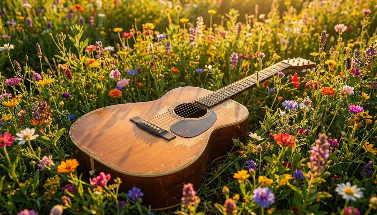 viola, violin, guitar, nature, music, violet, objects, instrument, song, sound, guitarist, acoustic, ai generated