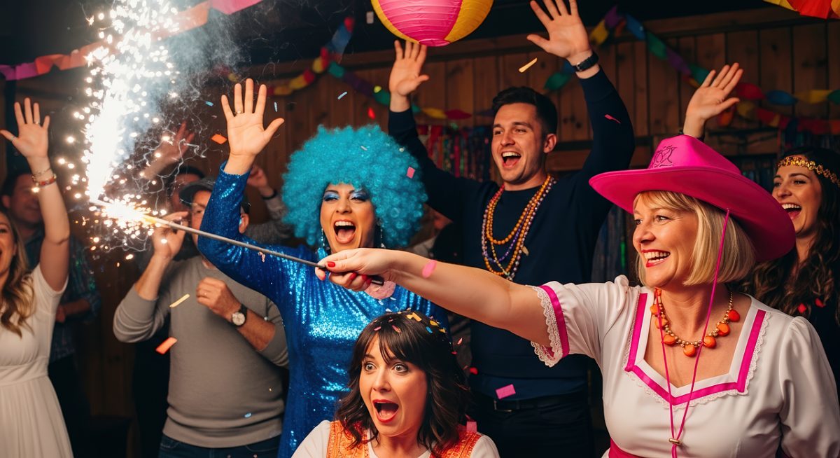 festival, boom, dance party, friends, festive atmosphere, joy, dance, disguise, good mood, happy, happiness, fun, evening, surprise party, entertainment, generated