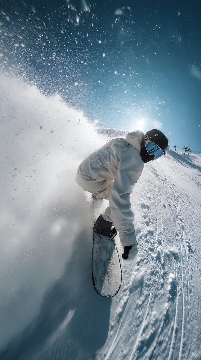 snowboarder, snow, mountain, winter, sport, extreme, action, outdoor, activity, slope, ride, speed, powder, cold, white, sky, sun, fun, adventure, travel, lifestyle, helmet, goggle, ai generated