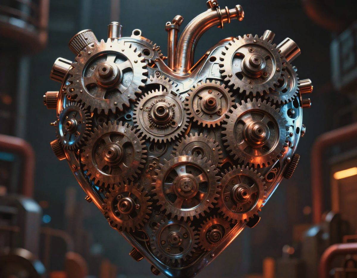 ki, metal, heart, love, steampunk, gear, transmission, mechanics, industry, gold, brown, connectedness, friendship