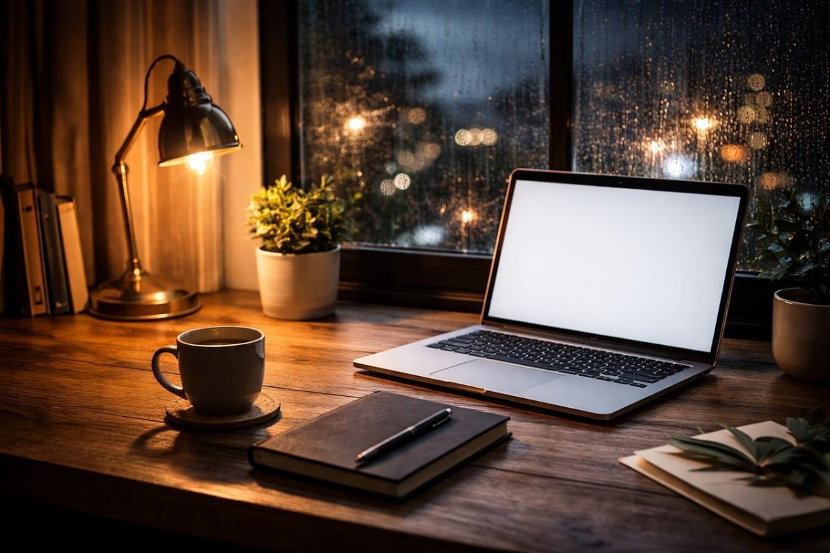workspace, home office, laptop mockup, blank screen, desk setup, cozy workspace, night work, 4k wallpaper, productivity, free background, mac wallpaper, full hd wallpaper, remote work, freelancer, content creator, hd wallpaper, windows wallpaper, minimal desk, wallpaper hd, laptop wallpaper, coffee cup, wallpaper 4k, notebook, rain on window, beautiful wallpaper, moody lighting, free wallpaper, cool backgrounds, 4k wallpaper 1920x1080, home interior, modern workspace, study setup, desktop backgrounds, background, ai generated