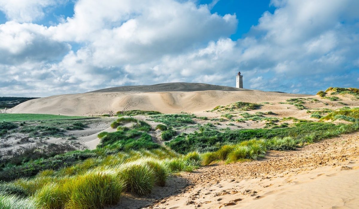 rubjerg knude, shifting dune, denmark, lighthouse, north sea, sand dunes, sand, heaven, clouds, landscape, north jutland, mood, summer