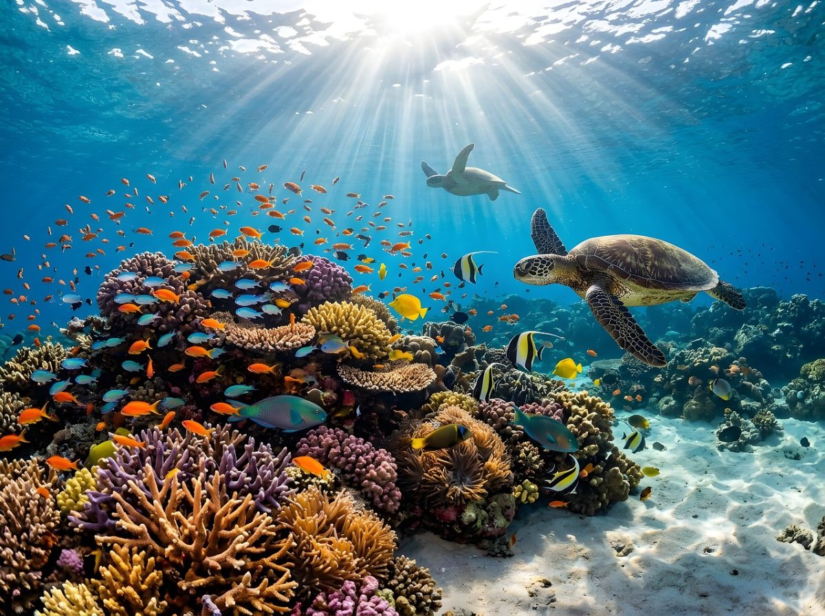 turtle, ocean, reef, coral, underwater, marine, tropical, swim, blue, nature, sea, wildlife, aquatic, exotic, fish, dive, colorful, ecosystem, clear, sunlight