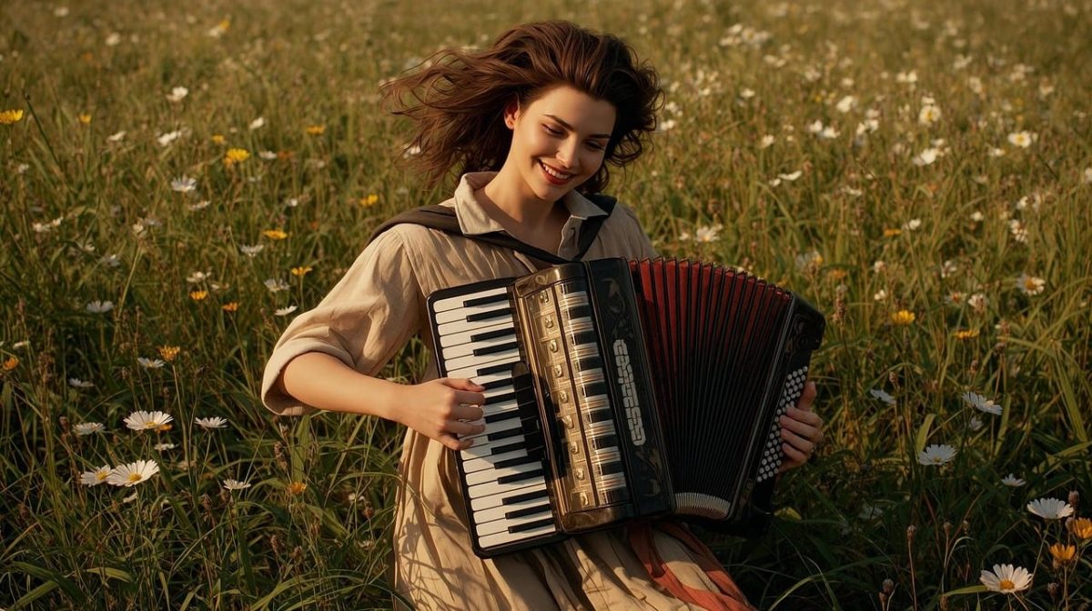 acordeon, accordion, nature, gait, gaita, music, sanfona, flor, verde, flora, naturaleza, plant, ia, accordionist, acordeons, bagpipes, instrumento musicais, bagpiper, girl, ai generated