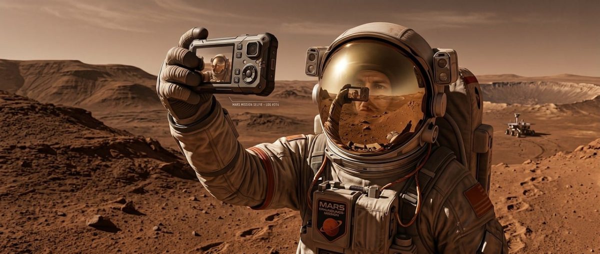 astronaut, selfie, mars, space exploration, surface, spacesuit, space, science, desert, mountain, exploration, adventure, martian desert, sun, nature, camera, sand, red, pioneering, landscape, vision