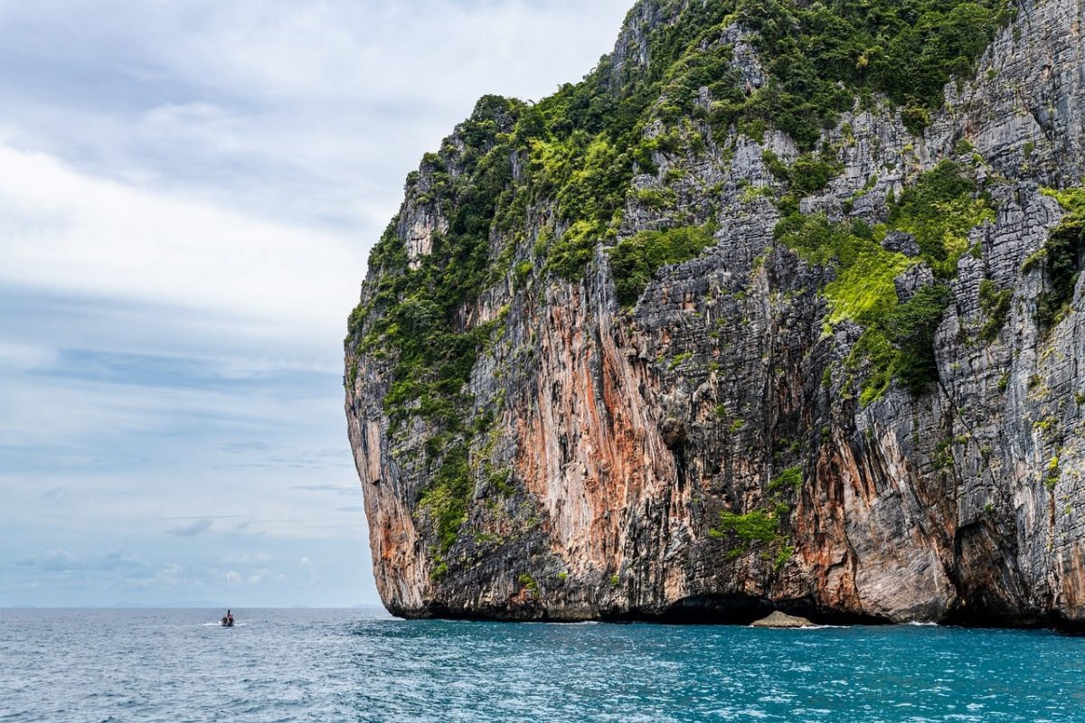 phi phi island, thailand, nature, beach, sea, cliff, tourism, travel, asian landscape, summer vacation, mountains, summer landscape, summer holiday, exotic destination, swimming, magical view, coastal area, sunny weather, clear water, tourist attraction, blue sky