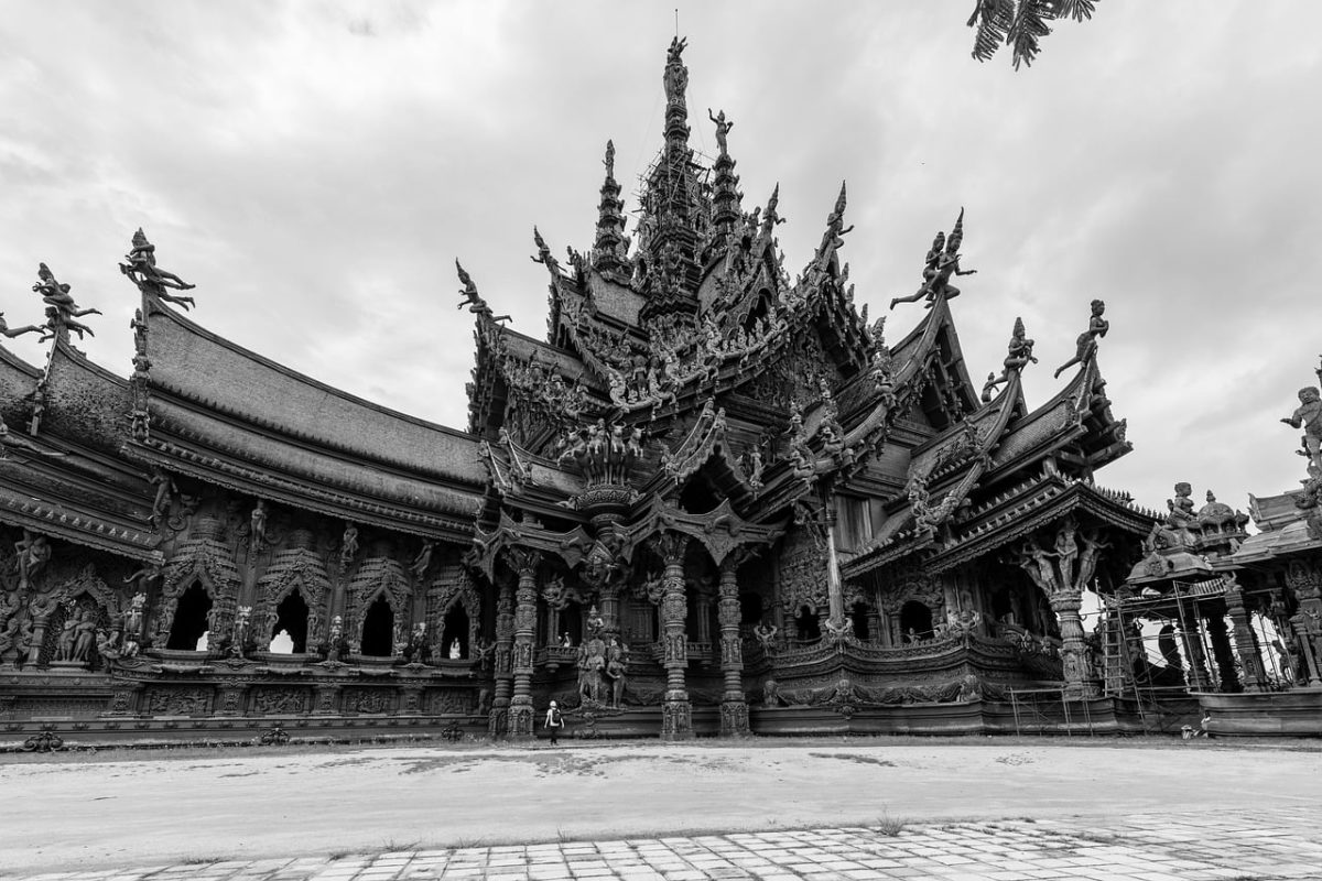 temple, pattaya, thailand, sanctuary of truth, architecture, religion, wood carving, hinduism, buddhism, tourism, asian, wooden, travel, thai culture, tourist attraction, travel photography, cultural heritage, holiday, exterior, tourist destination, sculpture