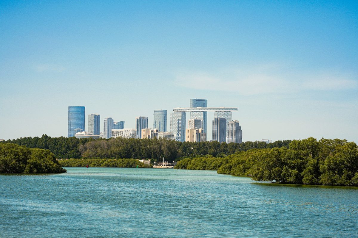 panorama, urban landscape, skyscrapers, sky, river, modern buildings, architecture, water, scenic view, greenery, city, middle east, horizon, daylight, tourism, high-rise, urban area, blue sky, nature, landmark