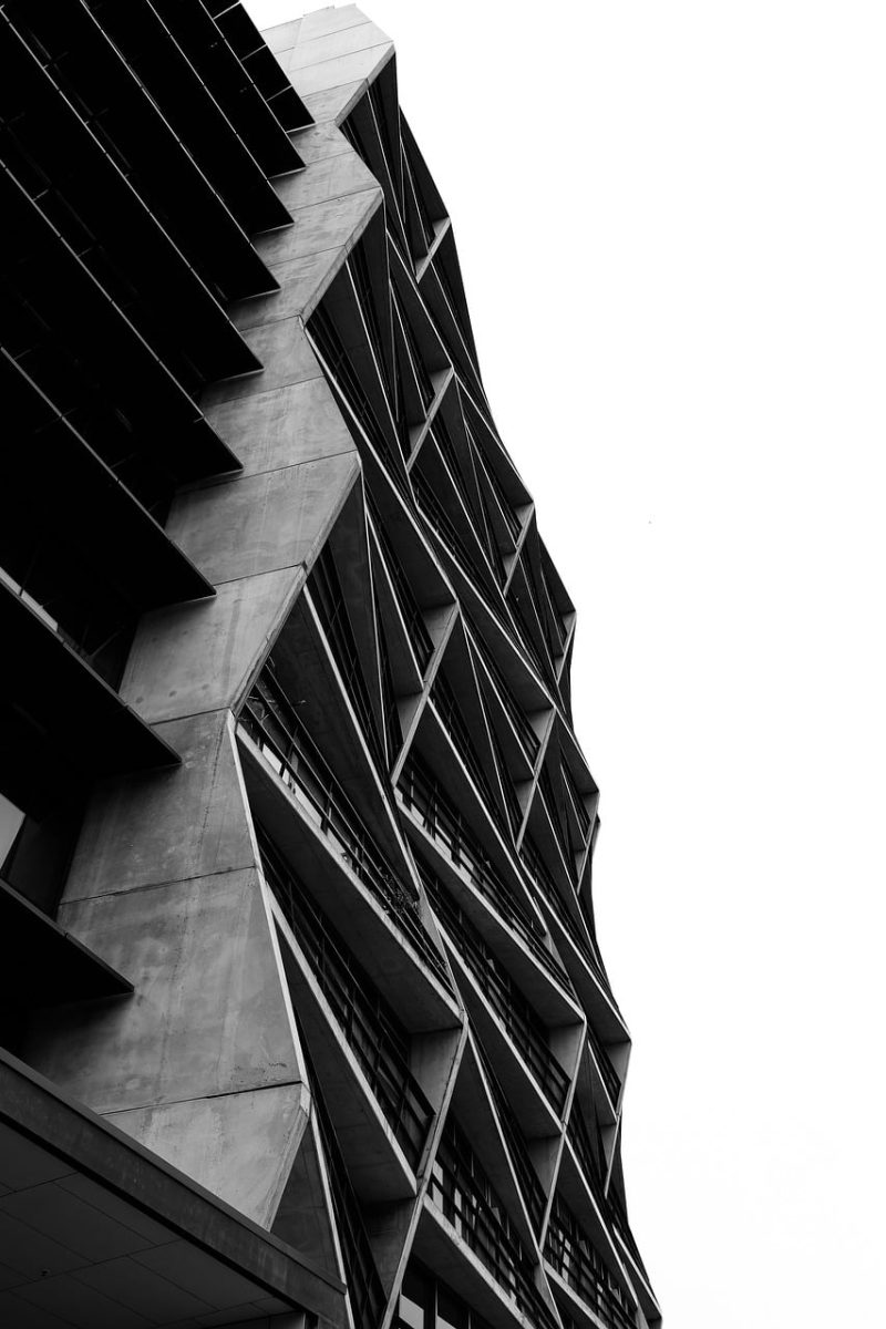 facade, building, architecture, windows, concrete, black and white, modern, construction, abstract, symmetry, structure, geometry, trendy, lighting, exterior, linear, metropolis, prominent, metropolitan