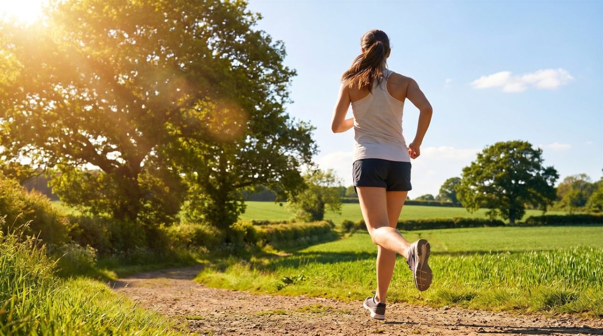 running, woman, outdoor, nature, health, jogging, exercise, fitness, training, landscape, summer, green, sun, path, outside, daylight, sport, active, conditioning