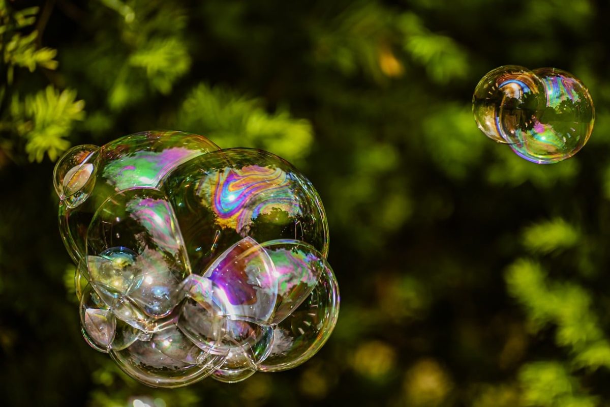 soap bubble, rainbow, outdoor, abstract, green background, nature, reflection, contrast, colorful light, transparency, fragile, macro, magical, calm, light, dazzling, weather, against the light, fantasy, play of light
