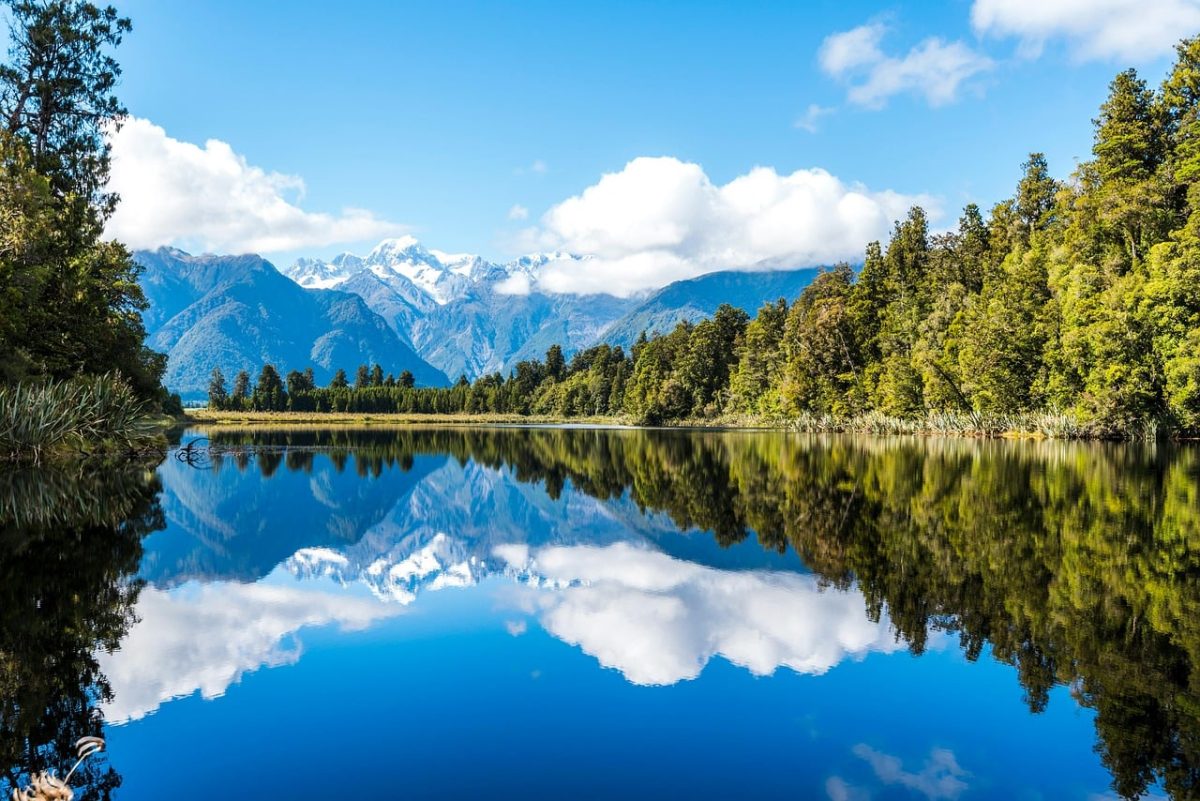 lake, blue sky, mountains, reflection, nature, sky, clouds, mirror image, calm, blue, forest, light, panorama, peaceful, view, landscape, surrounding nature, glimpse, majestic, winter