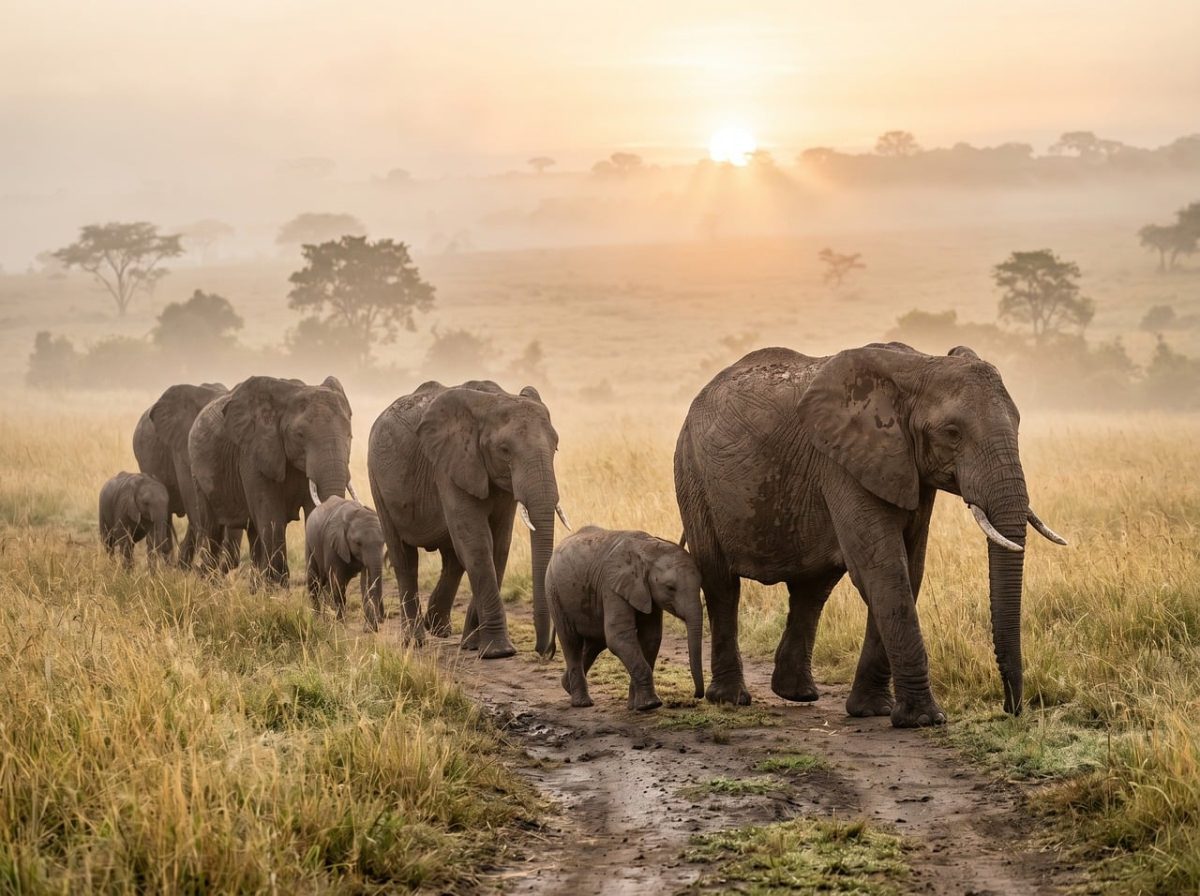 elephant, safari, dawn, nature, peaceful, sunset, herd, mist, wildlife, sanctuary, walk, african, nature reserve, africa, animal, family, savannah, trek, environment, freedom