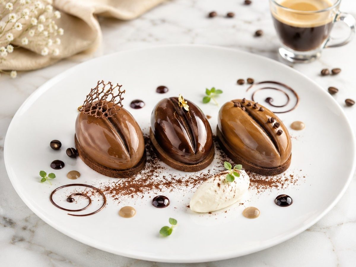 dessert, chocolate, plate, coffee, chocolate cake, decoration, white background, coffee cup, chocolate decoration, coffee bean, cream, dessert plate, espresso, gourmet, white tablecloth, finesse, elegant