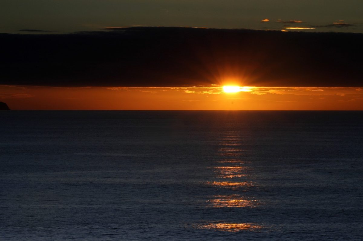 sunset, ocean, horizon, evening, dark, clouds, water, orange, blue, romantic, peaceful, reflection, atmosphere, landscape, calm, natural, coast, sunrise, quiet, bright, scenic