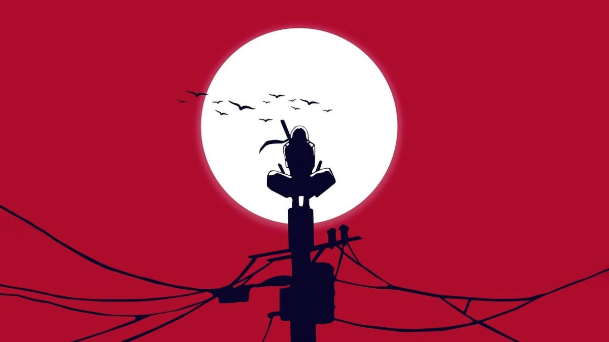 silhouette, red, black, pole, crows, moon, wire silhouette, night, birds in formation, sunset, electric pole, minimalism, horizon, birds in the air, wire, nature, birds, shadowing, black and white