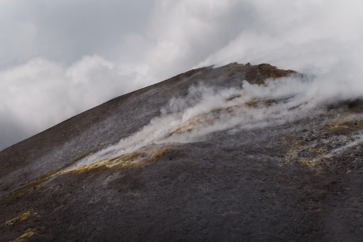volcano, smoke, night sky, nature, slope, steam, volcanic activity, shale, natural wonder, gray, fog, moon, volcanic ash, light, black, geology, eruption, natural beauty, landscape, sky, wonder