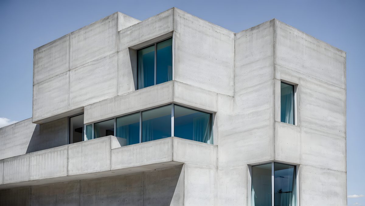 architecture, brutalism, concrete, modern, building, geometric, minimalist, urban, design, facade, windows, blue sky, contemporary, structure, abstract, angular, construction, artistic, monumental, europe