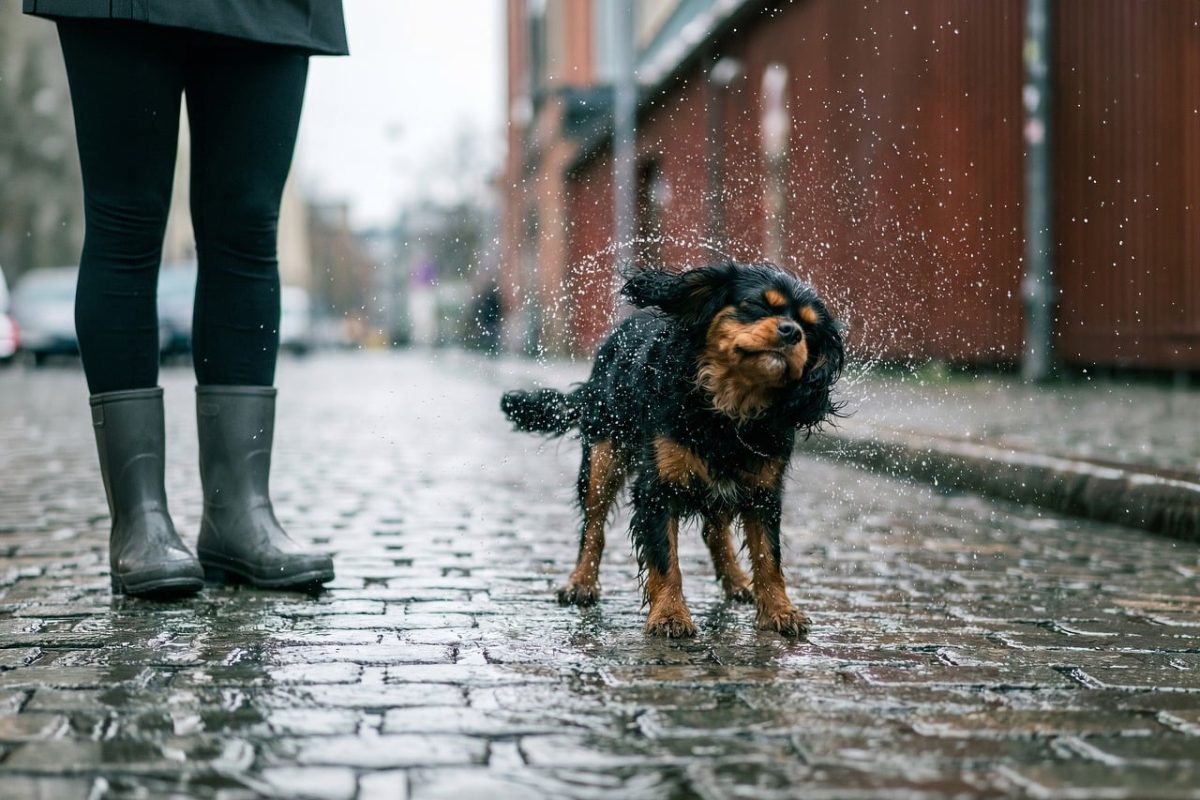 dog, shake, wet, street, urban, mud, winter, boots, cobblestones, pet, walk, raining, men's, long, animal, black, brown, fur, dog walking, paws, dog walk, splash