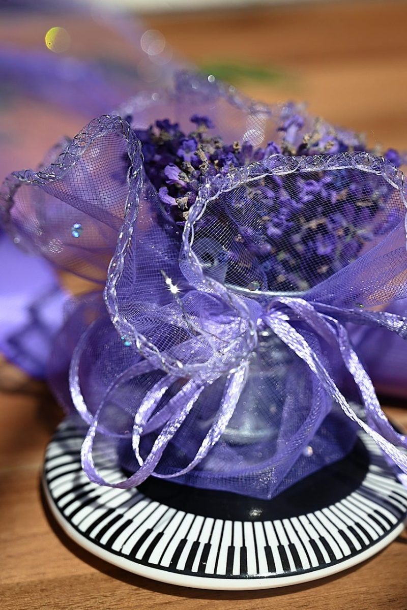 lavender, organza, purple, bouquet, music, piano, home decor, floral, elegant, handmade, craft, relaxation, scent, violet glow, rustic, macro, spa