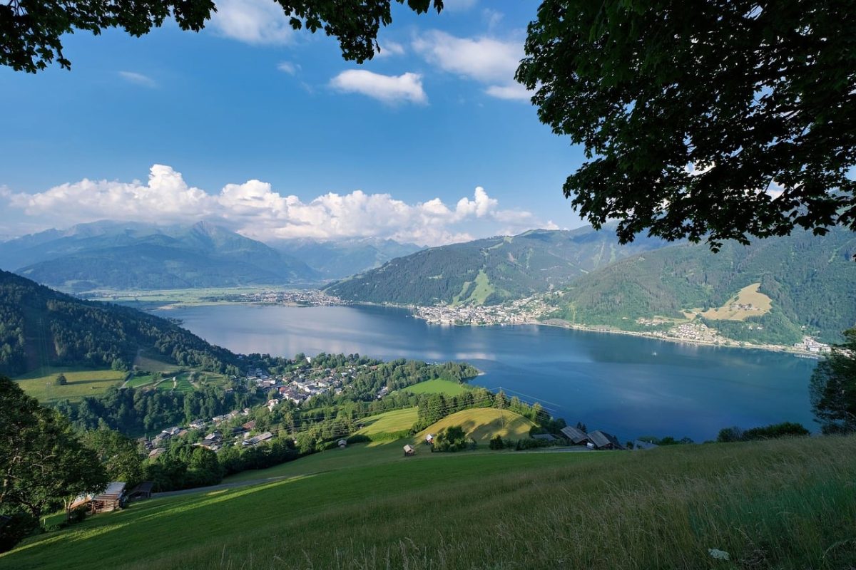 lake, austria, mountains, zell am see, blue sky, nature, landscape, grass, summer day, panorama, alps, view, hiking, summer, tourist attraction, sunny, postcard, travel