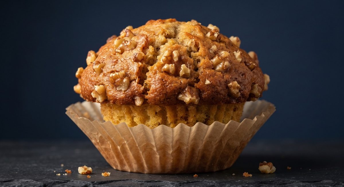 muffin, banana, walnut, baked, dessert, breakfast, snack, food, organic, pastry, healthy, homemade, golden, treat, moist, crumbly, cinnamon, bakery, nuts