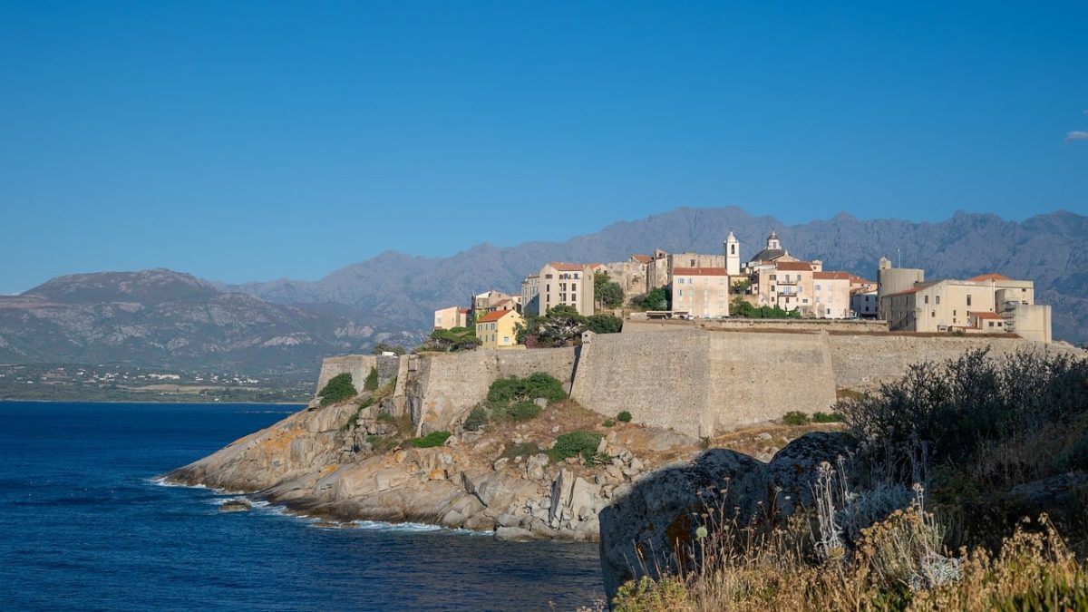 corsica, mountain, sea, evening light, city, fortification, mediterranean, travel, sunset, summer, old town, landscape, coast, rocky coast, scenic view, calvi, citadel, attraction, balagne
