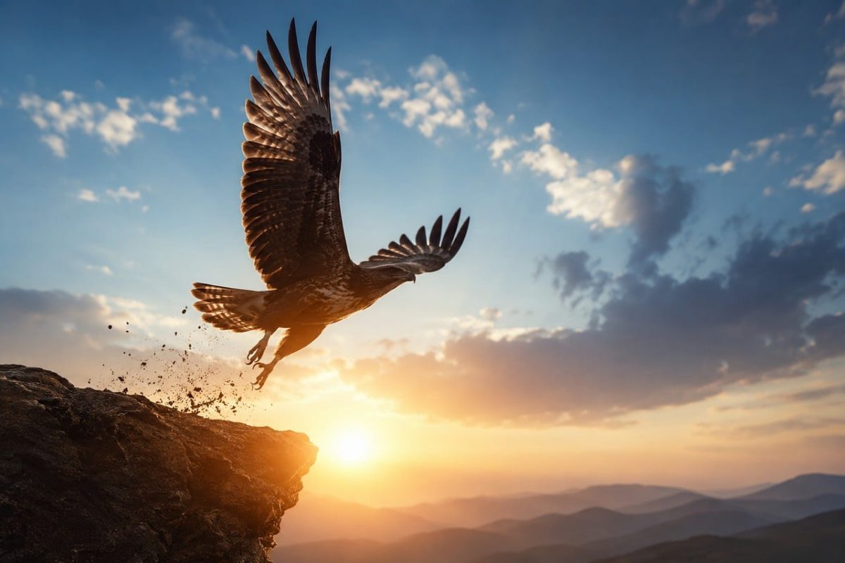 eagle, bird, sky, nature, sunset, forest, wings, flying, mountains, scene, wild, horizon, freedom, pure beauty, cliff, dawn, beak, chalk, panorama