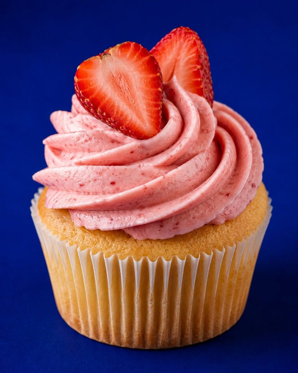 strawberry, cupcake, dessert, pink, baked, frosting, cream, snack, delicious, fresh, fruit, topping, homemade, gourmet, charming, bakery, light, fluffy, treat, indulgence