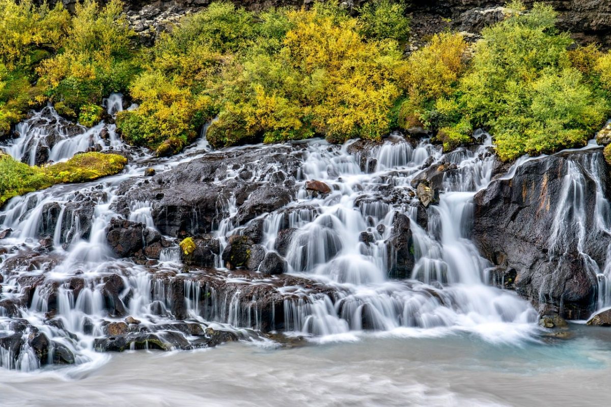 waterfall, island, nature, river, trees, forest, travel, hiking, landscape painting, autumn, green, zen, rapids, tourist attraction, stone, clear, natural beauty, wild water, relaxation, silence, meditation