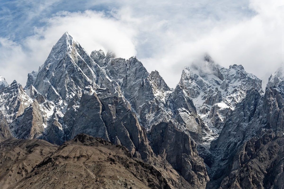 mountains, pakistan, landscape, snow, gilgit-baltistan, karakoram, sky, clouds, rock formation, hiking, natural beauty, adventure, alpines, landscape photography, countryside, peaks, nature, view, summit mountain, travel