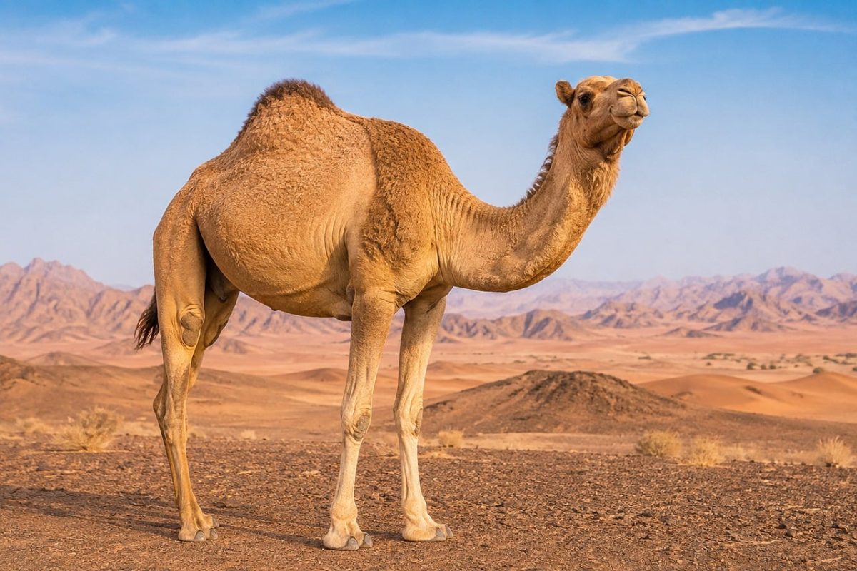 camel, desert, dunes, wildlife, nature, landscape, sand, mountains, arid, travel, adventure, oasis, desert life, mammal, single hump, dromedary, middle east, blue sky