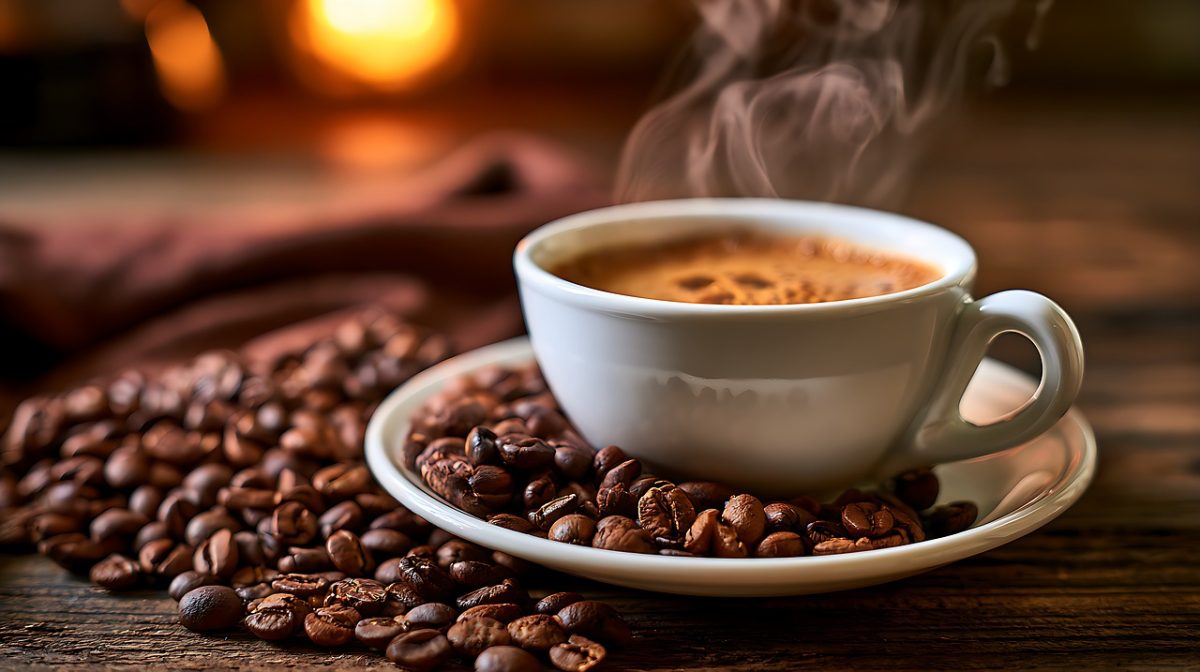coffee, cup, steam, coffee cup, beans, beverage, wood, brown, hot, morning, snack, home, kitchen, aromatic, relaxation, warming, cabin, coffee break, heating, pleasure, lit candle, glow