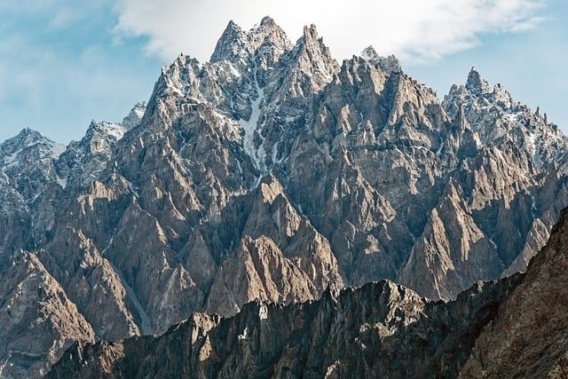 mountains, nature, pakistan, glaciers, sky, snow, landscape, rocks, clouds, peaks, rock formations, karakoram, pakistani mountains, synonym for nature, mountainous region, gojal region, mountain range, fels formations, panorama, summit