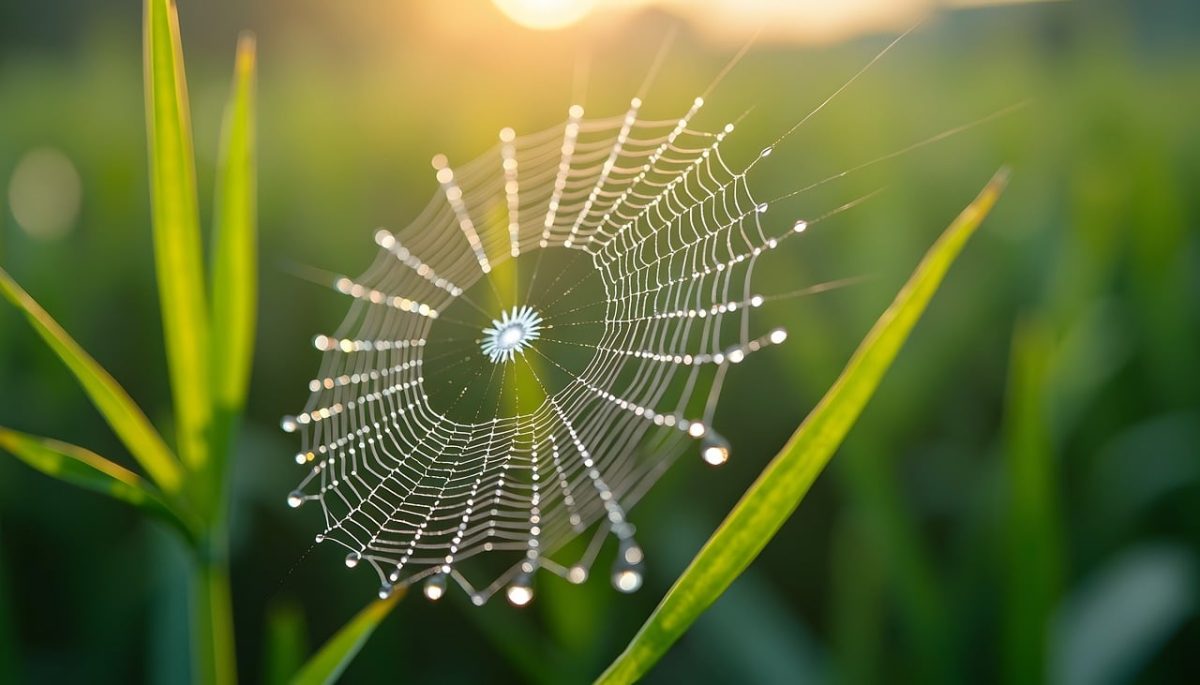 spiderweb, dew drops, water droplets, color effects, nature, morning light, macro photography, insects, green grass, light effect, close-up, outdoor, dew, dawn, natural beauty, sun, summertime, clarity, nature scene
