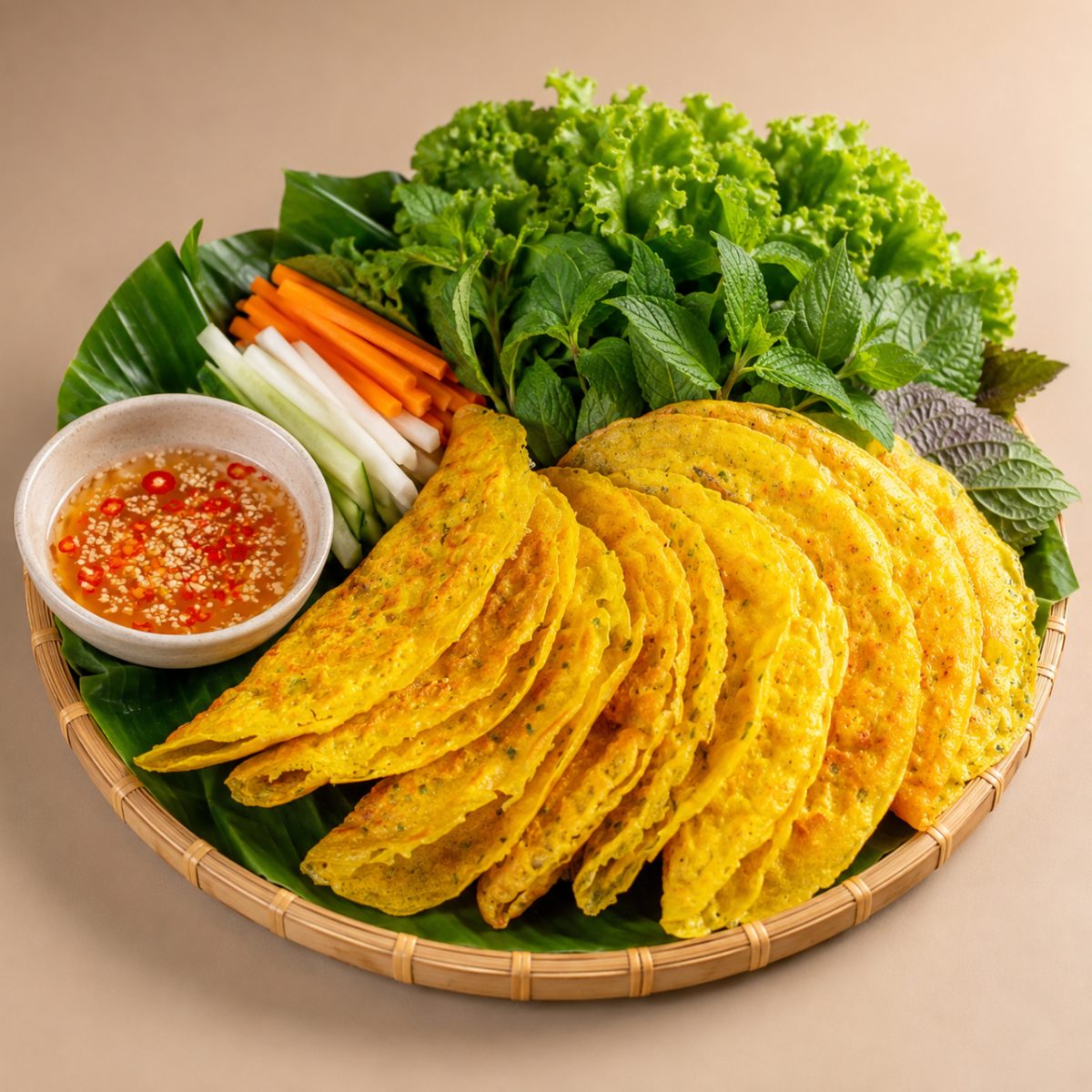 bánh xèo, vietnamese pancake, vietnamese cuisine, traditional food, healthy food, pancake, fish sauce, crispy, herbs, salad, fresh salad, cultural dish, festive food, bamboo plate, fried food, vegetables, garlic sauce, carbonated water, rice, asian food