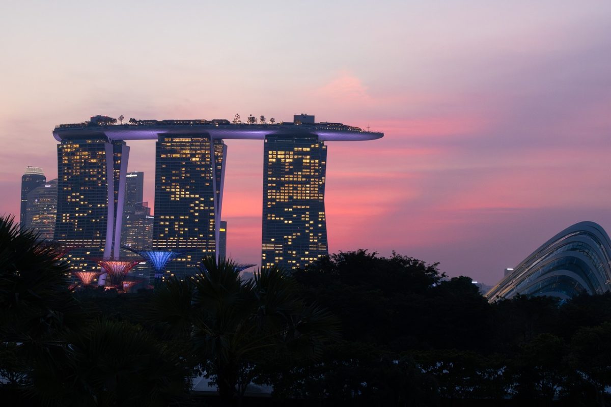 singapore, city, twilight, night lights, building, marina bay sands, architecture, sunset, horizon, rooftop, cityscape, lanterns, evening, tropical, city lights, clouds, nature, treetop, nature in the city, gardens by the bay