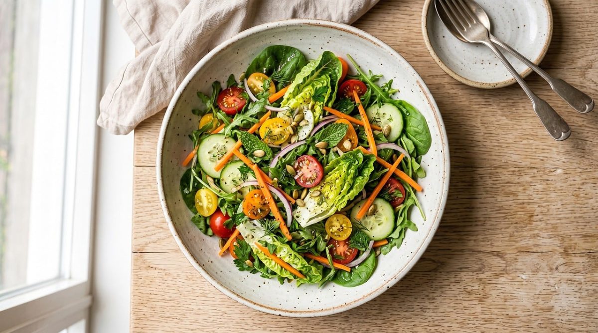 salad, spinach, tomatoes, cucumber, carrot, onion, table, healthy food, fiber, fresh, cutlery, bowl, lunch, dinner, vegetarian, health, diet, design, hearty, summery