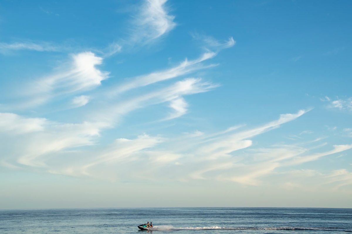 sea, sky, jetski, vacation, clouds, blue sky, summer day, ride, speed, water sports, motorboat, adventure, coast, driver, beach, joy, relaxation, summer activity, panorama, cleanliness