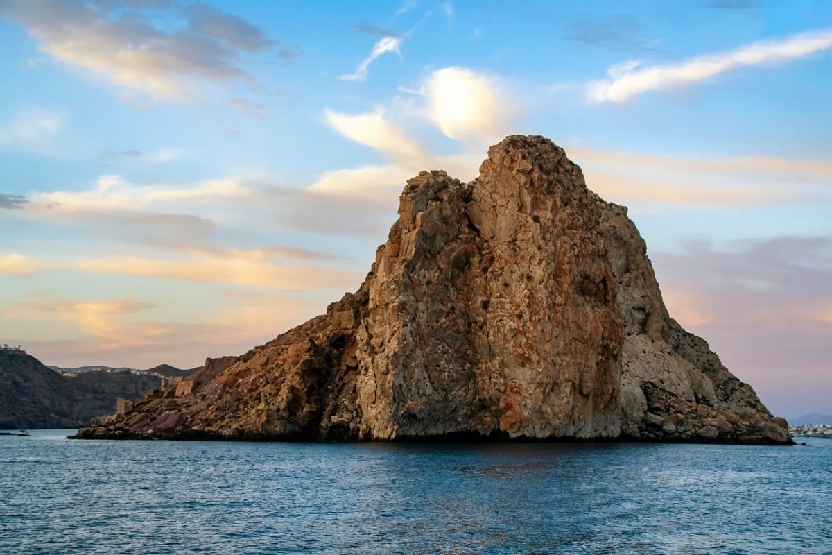 cliff, island, sea, nature, horizon, magical, clouds, sky, natural beauty, serenity, solitude, sunset, blue, water surface, fisheye, dawn, sun, calm, hiking, maritime