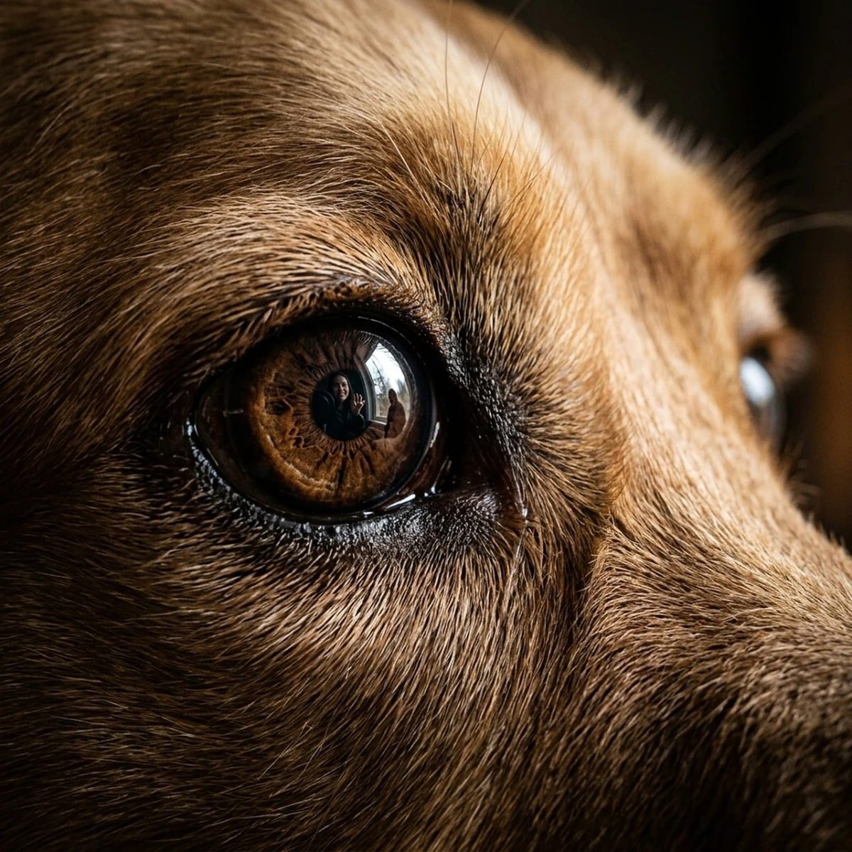 eye, dog, detail, close-up, pet, reflection, animal, fur, gaze, color, emotion, attention, beauty, curiosity, texture, naturalness, shot, nature, charm, snout, person, portrait