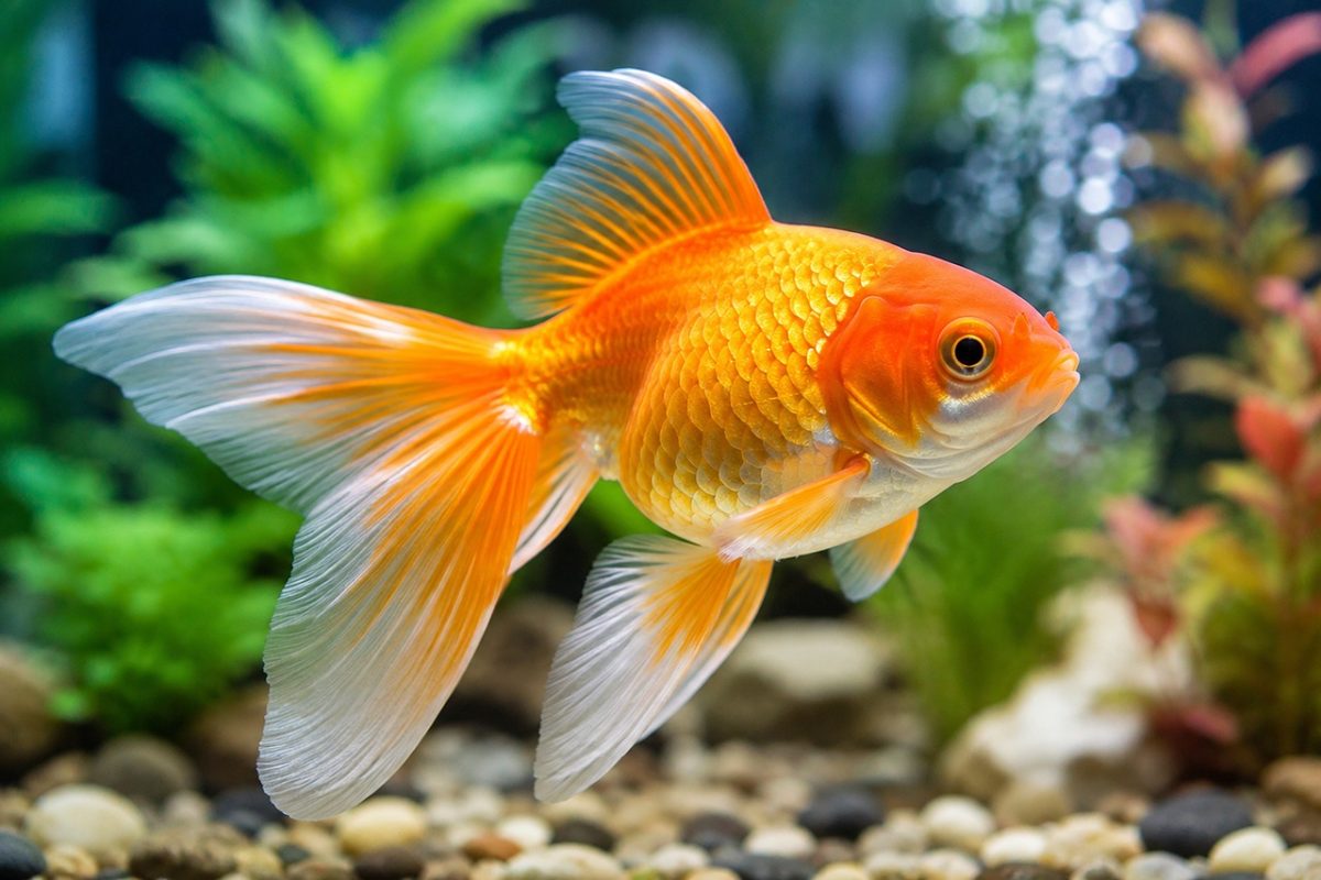 goldfish, aquarium, orange, scales, fins, swimming, freshwater, nature, underwater, wildlife, colorful, blurred, serene, bubbles, plants, gravel, realistic, translucent, aquarium decoration, varied